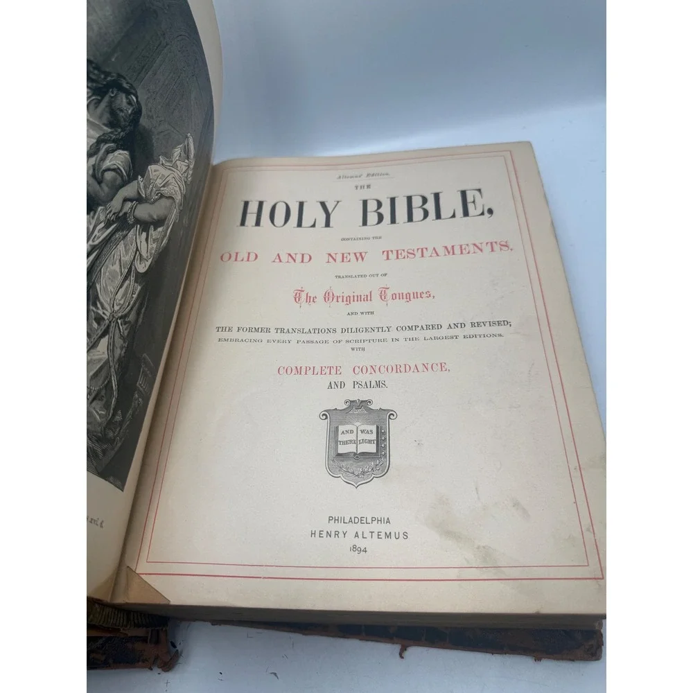 Antique 1894 Holy Bible Henry Altemus Edition Leather Gilt Illustrated Large